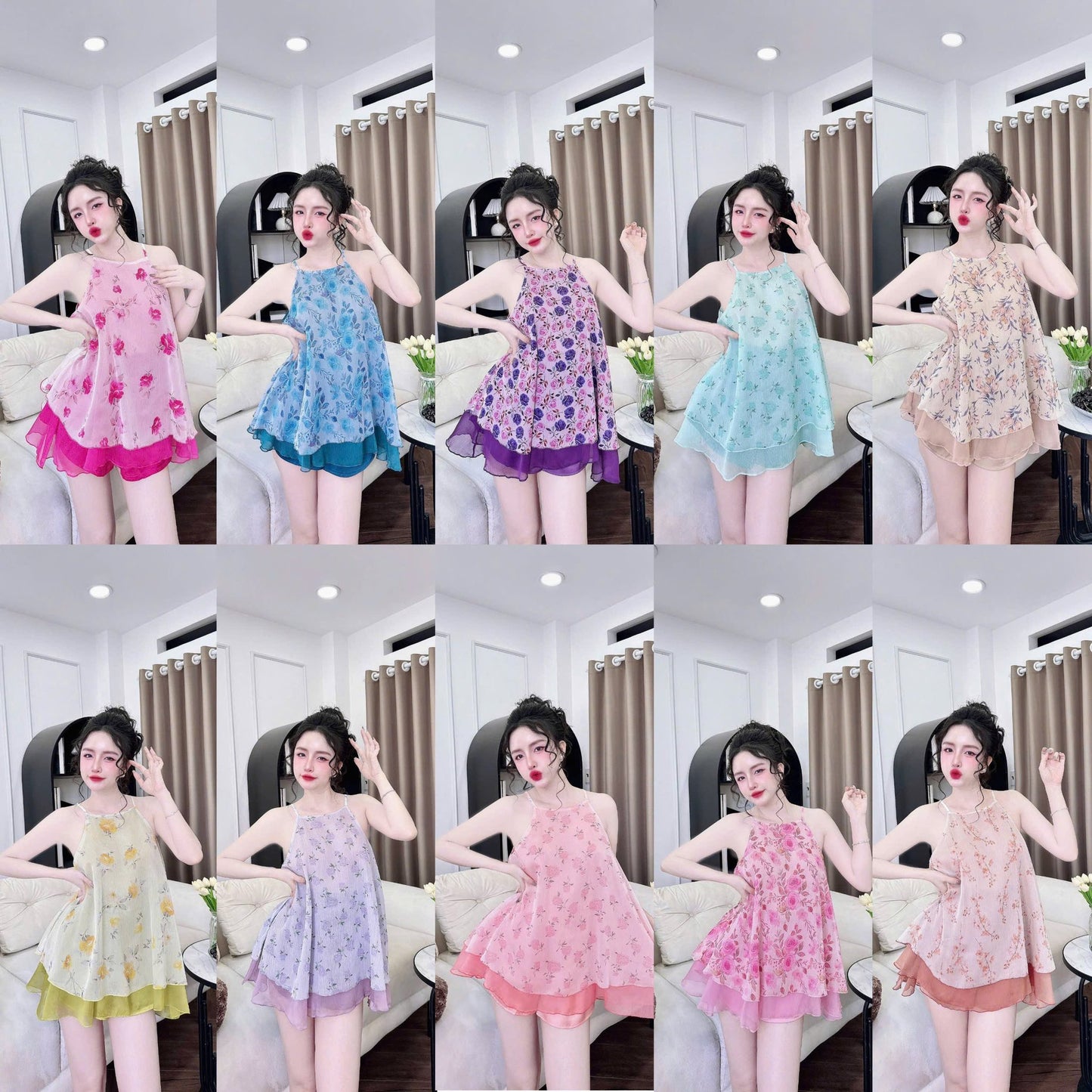 Bộ mặc nhà yếm voan tơ 2 lớp cao cấp