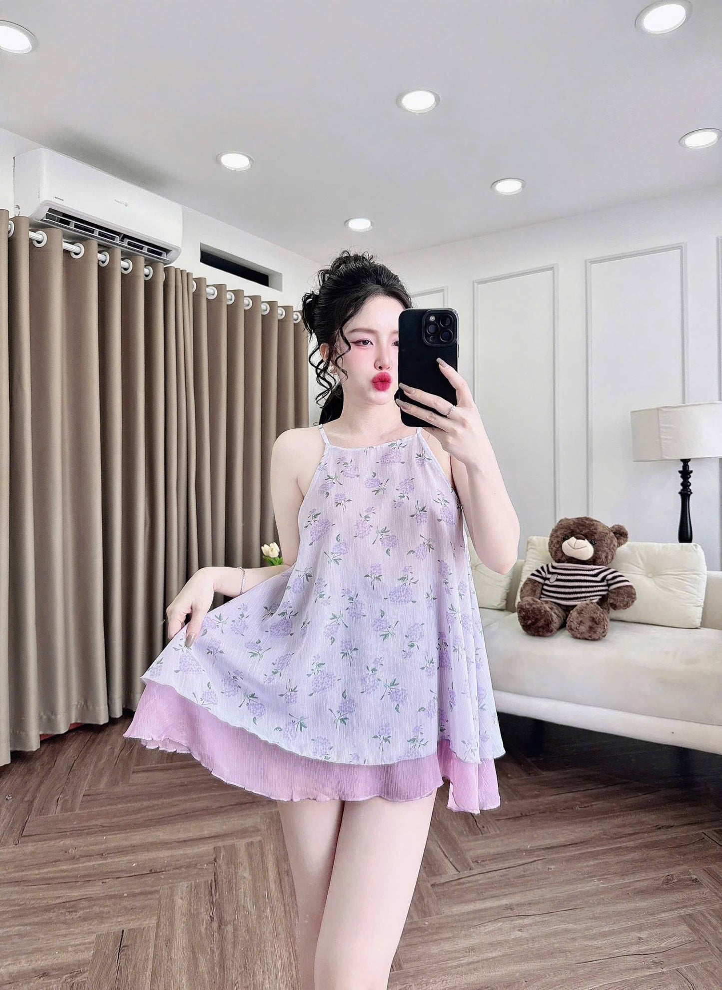 Bộ mặc nhà yếm voan tơ 2 lớp cao cấp