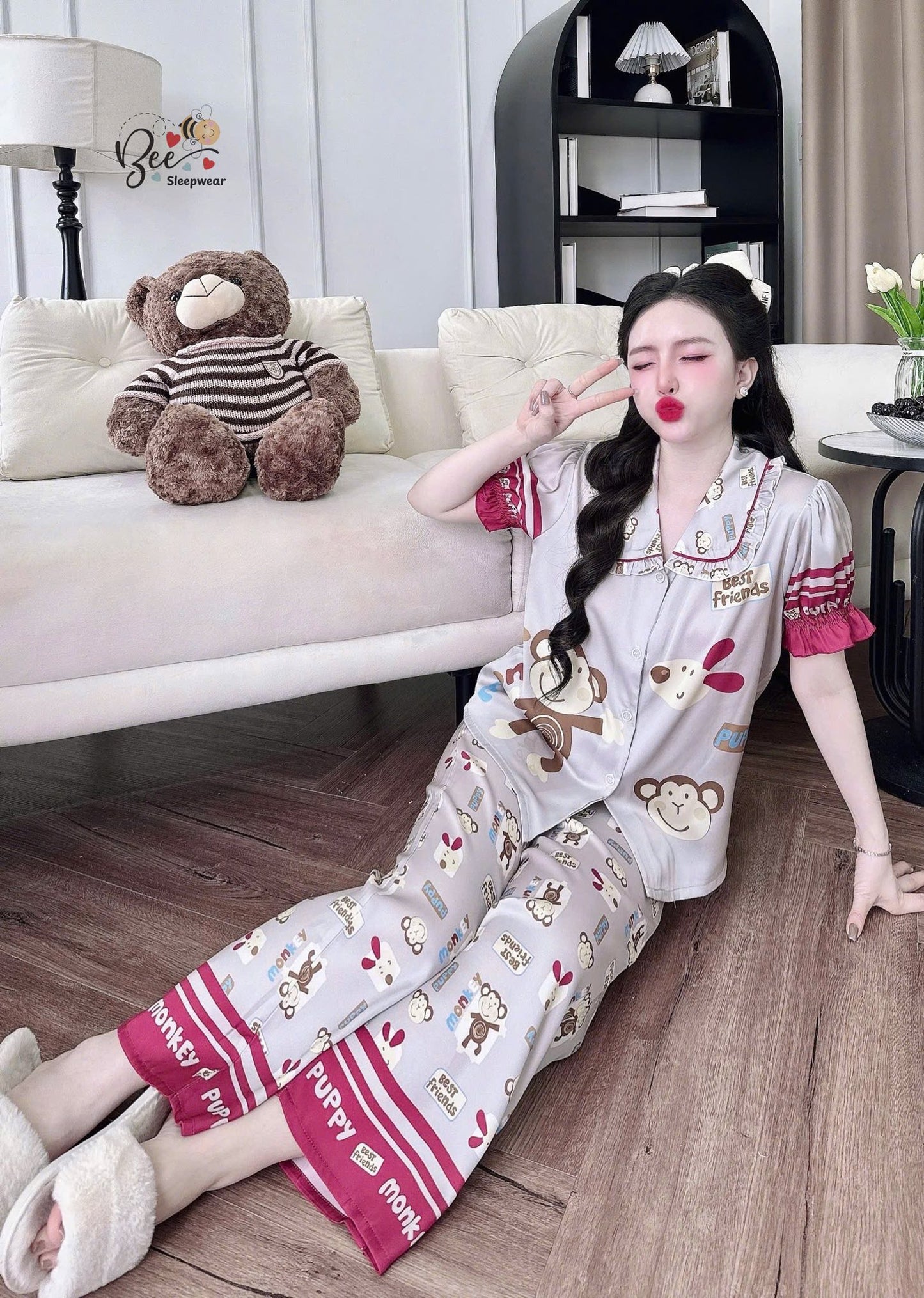 Pijama tay ngắn Bee cổ bèo xinh yêu