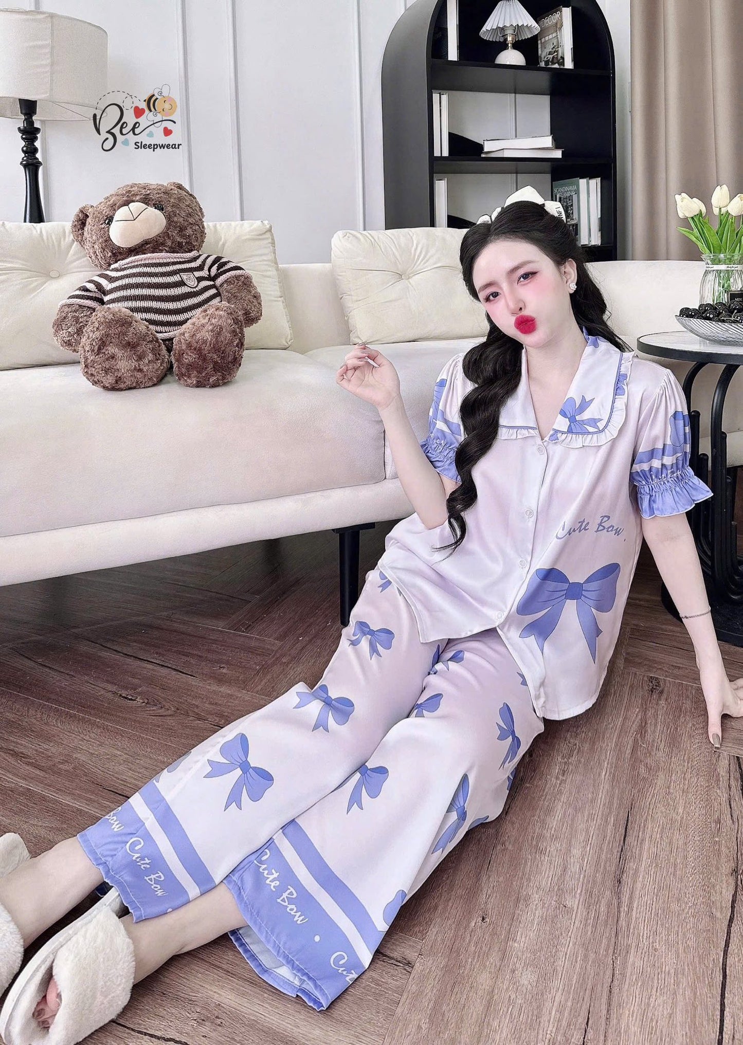 Pijama tay ngắn Bee cổ bèo xinh yêu