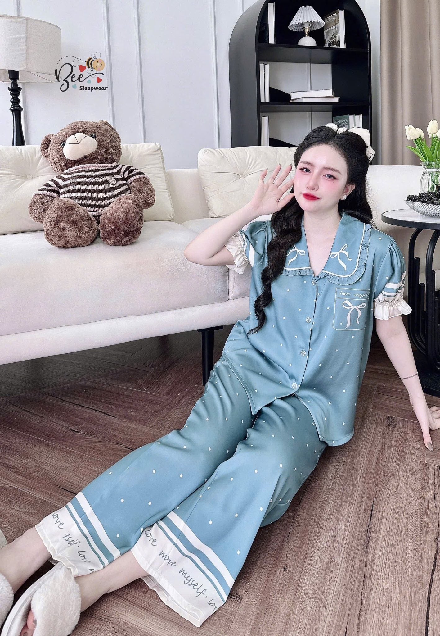 Pijama tay ngắn Bee cổ bèo xinh yêu