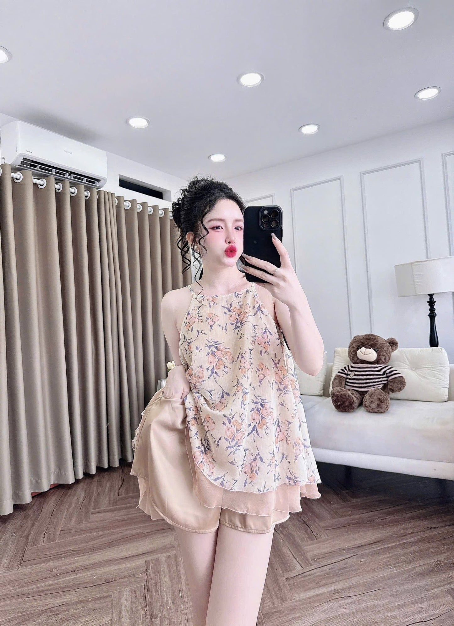 Bộ mặc nhà yếm voan tơ 2 lớp cao cấp