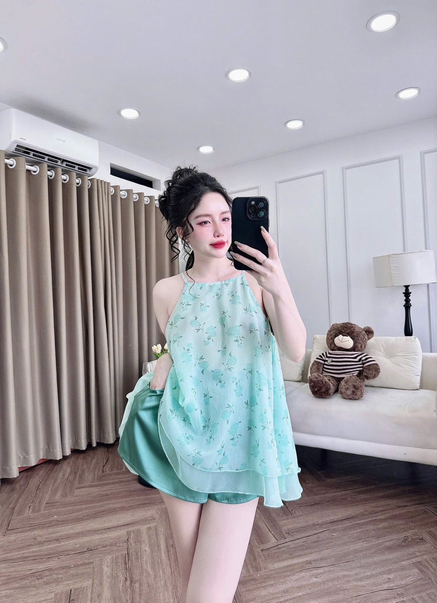 Bộ mặc nhà yếm voan tơ 2 lớp cao cấp