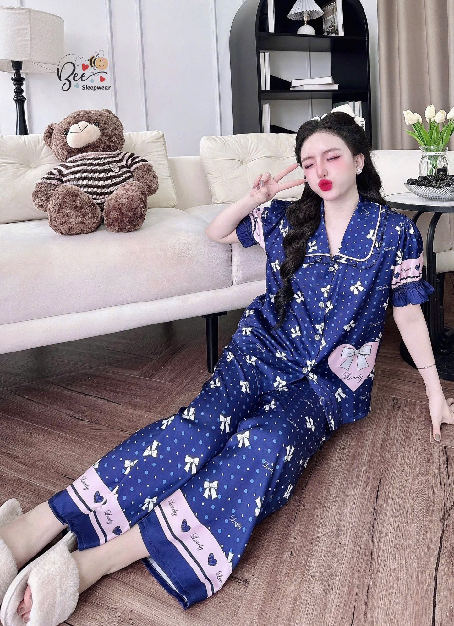 Pijama tay ngắn Bee cổ bèo xinh yêu