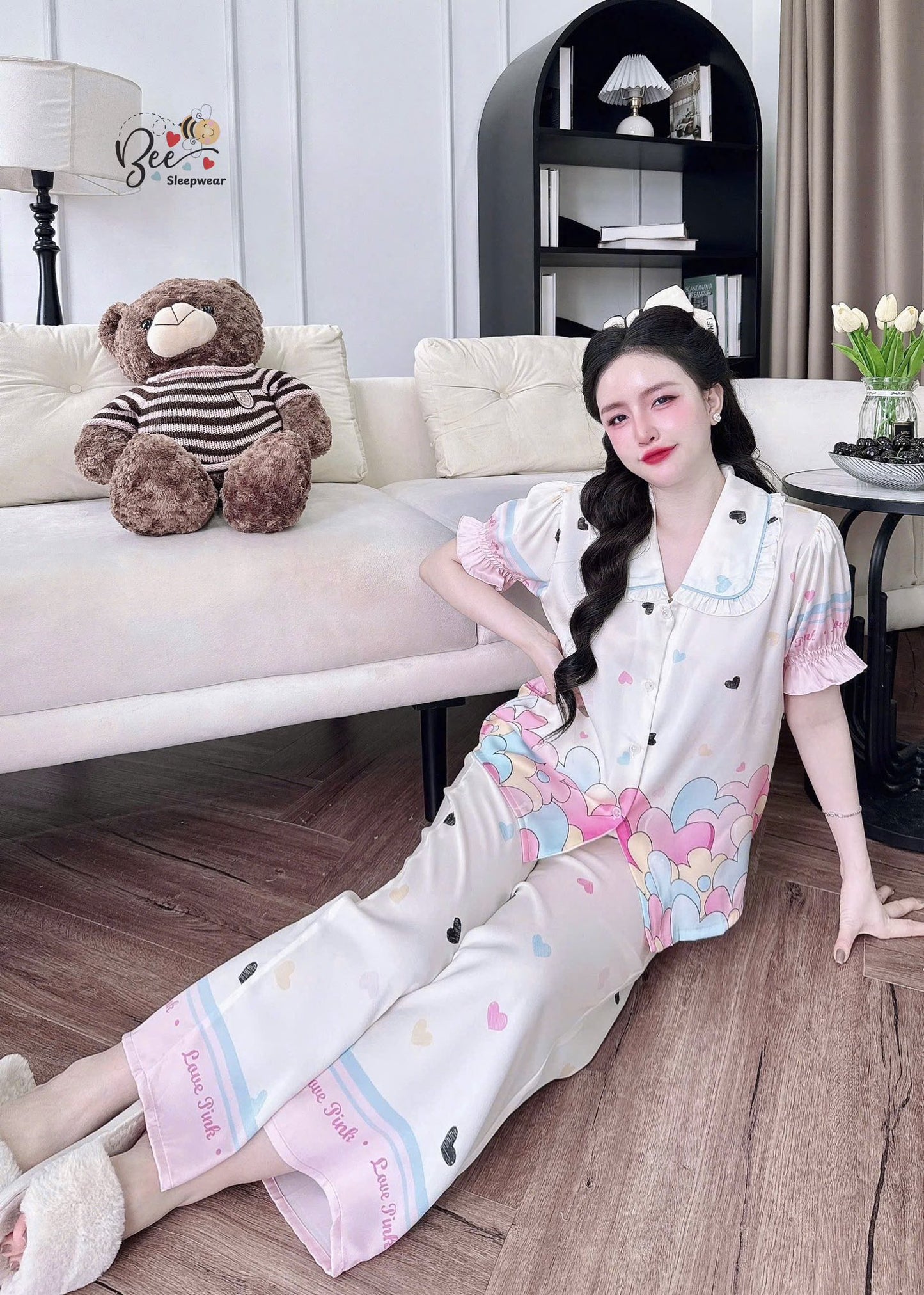 Pijama tay ngắn Bee cổ bèo xinh yêu