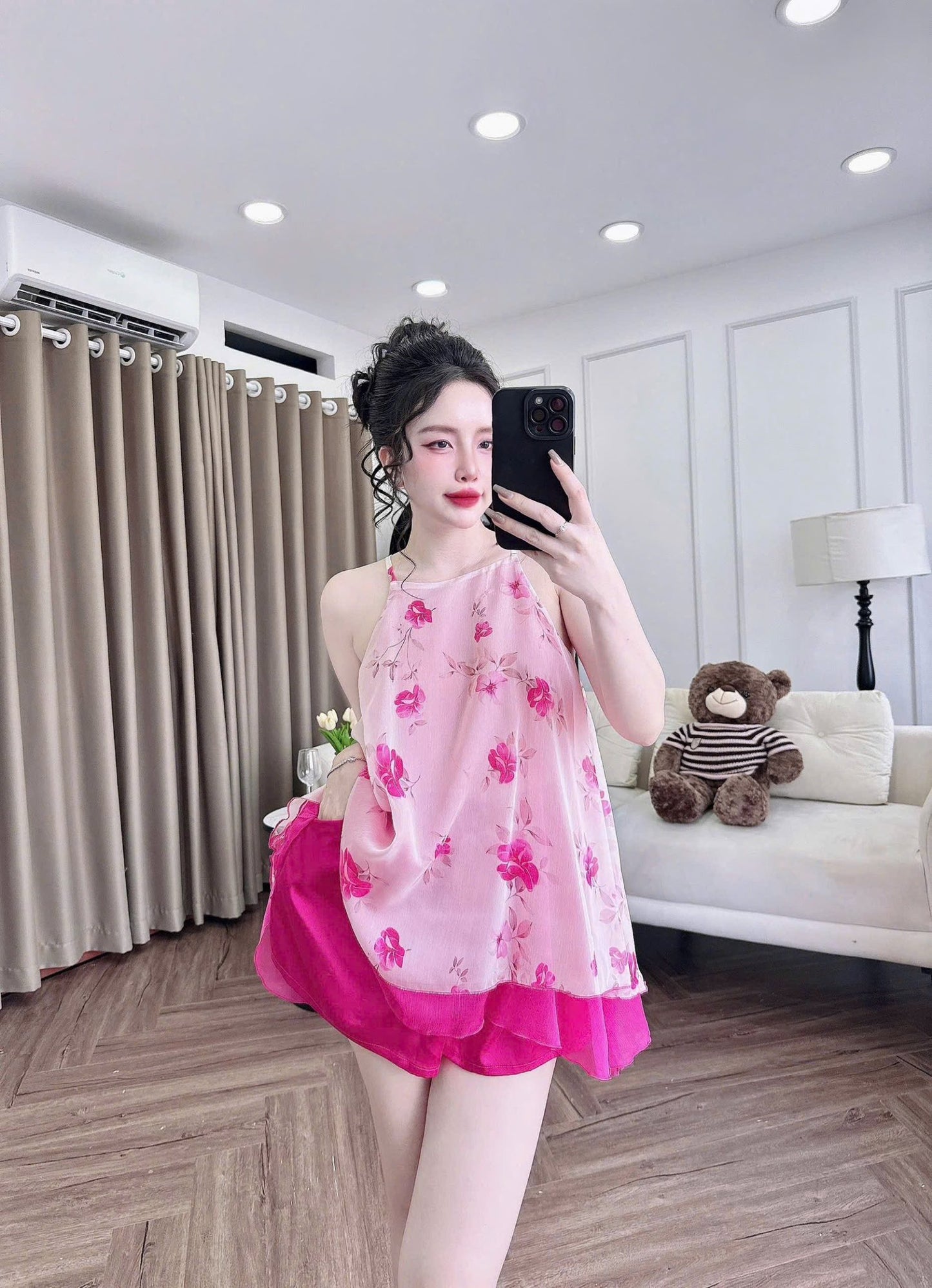 Bộ mặc nhà yếm voan tơ 2 lớp cao cấp