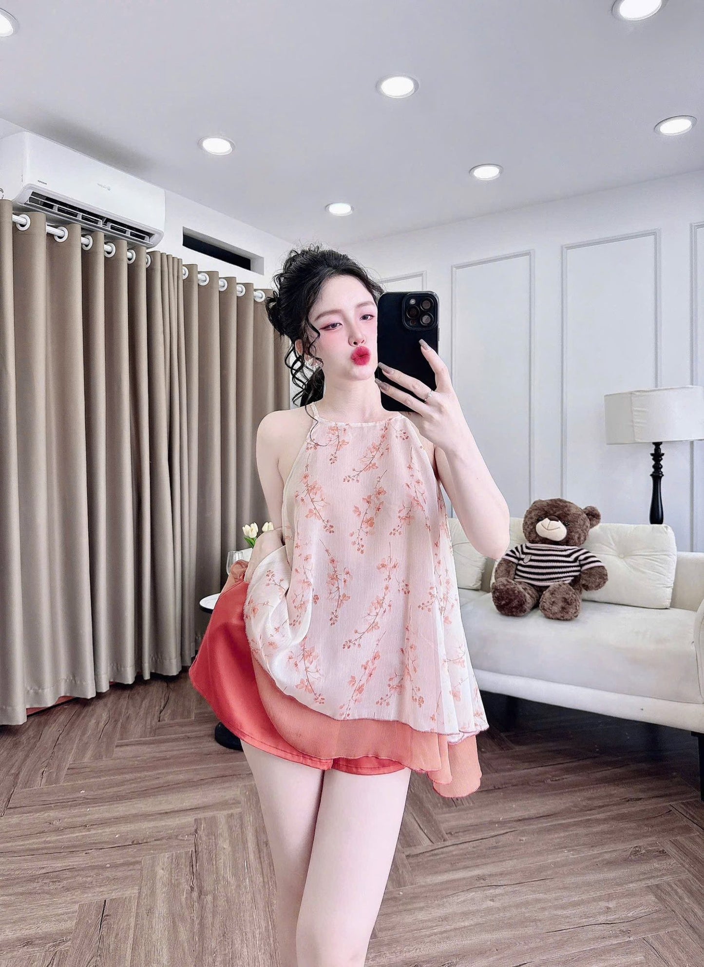 Bộ mặc nhà yếm voan tơ 2 lớp cao cấp
