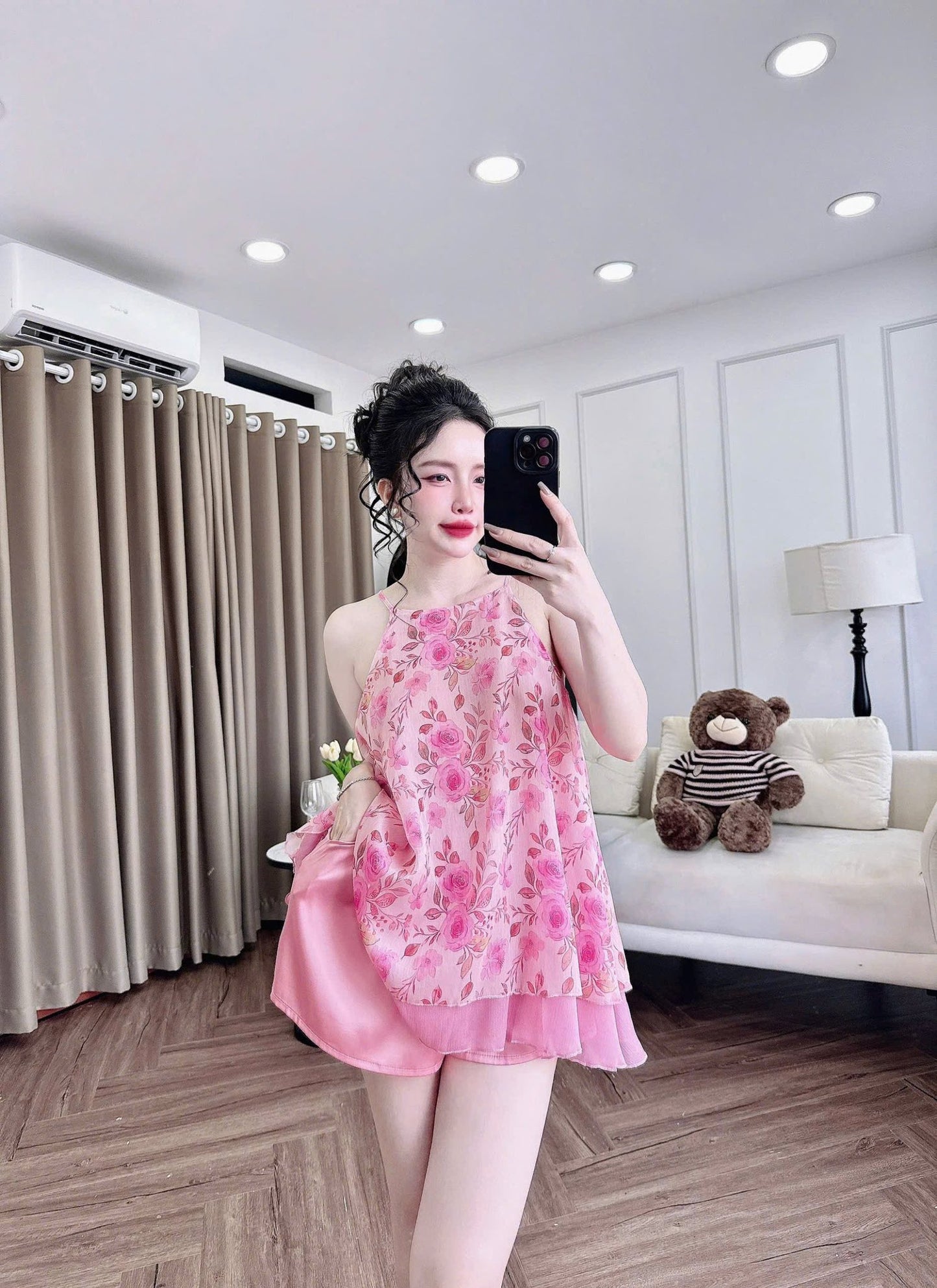 Bộ mặc nhà yếm voan tơ 2 lớp cao cấp