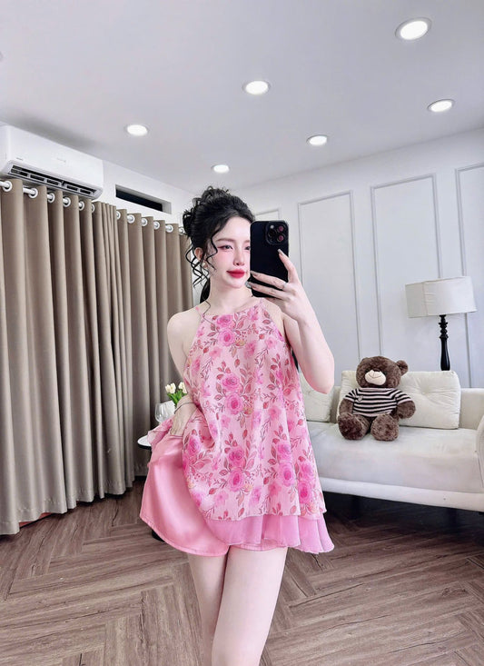 Bộ mặc nhà yếm voan tơ 2 lớp cao cấp