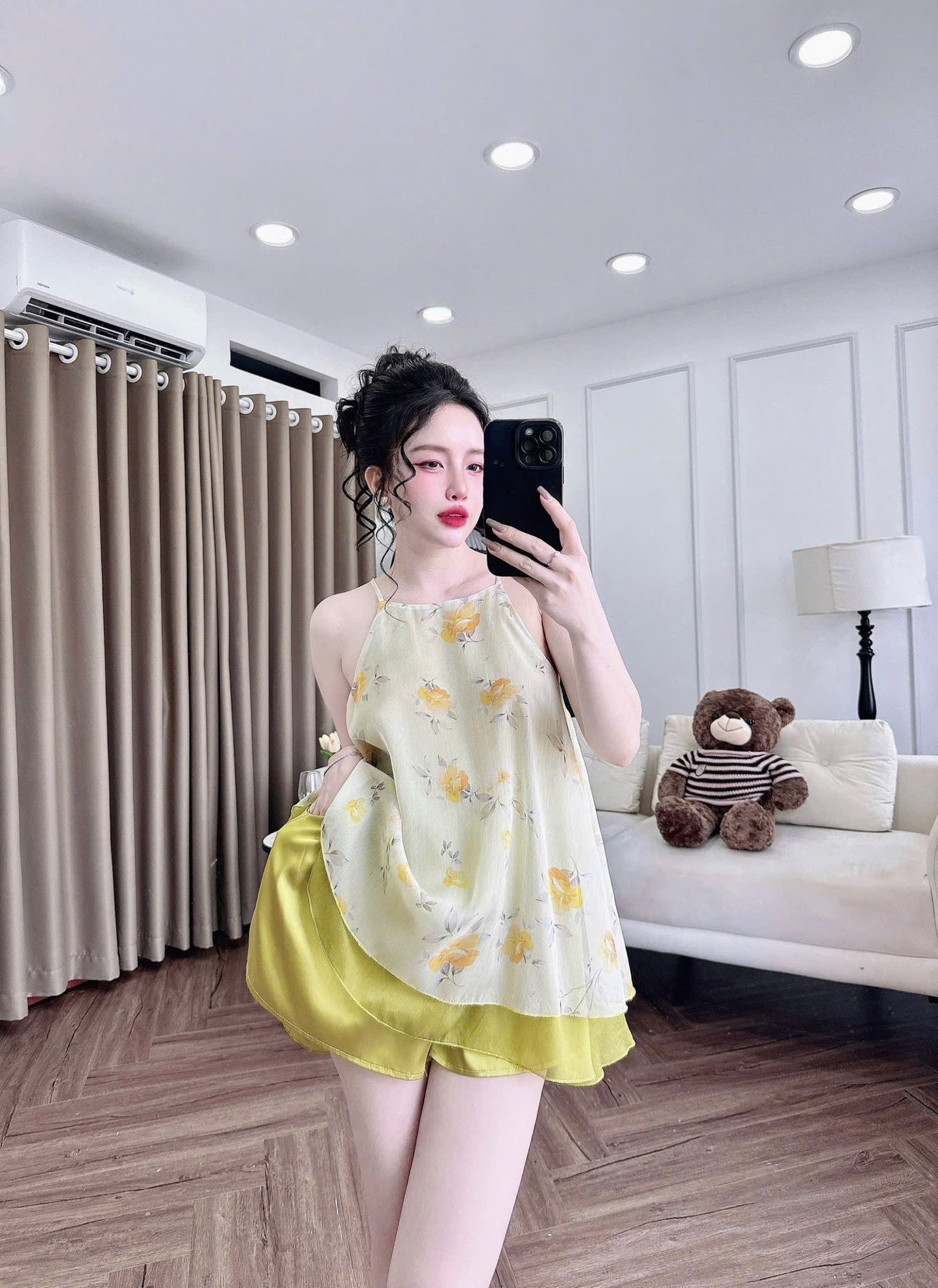 Bộ mặc nhà yếm voan tơ 2 lớp cao cấp