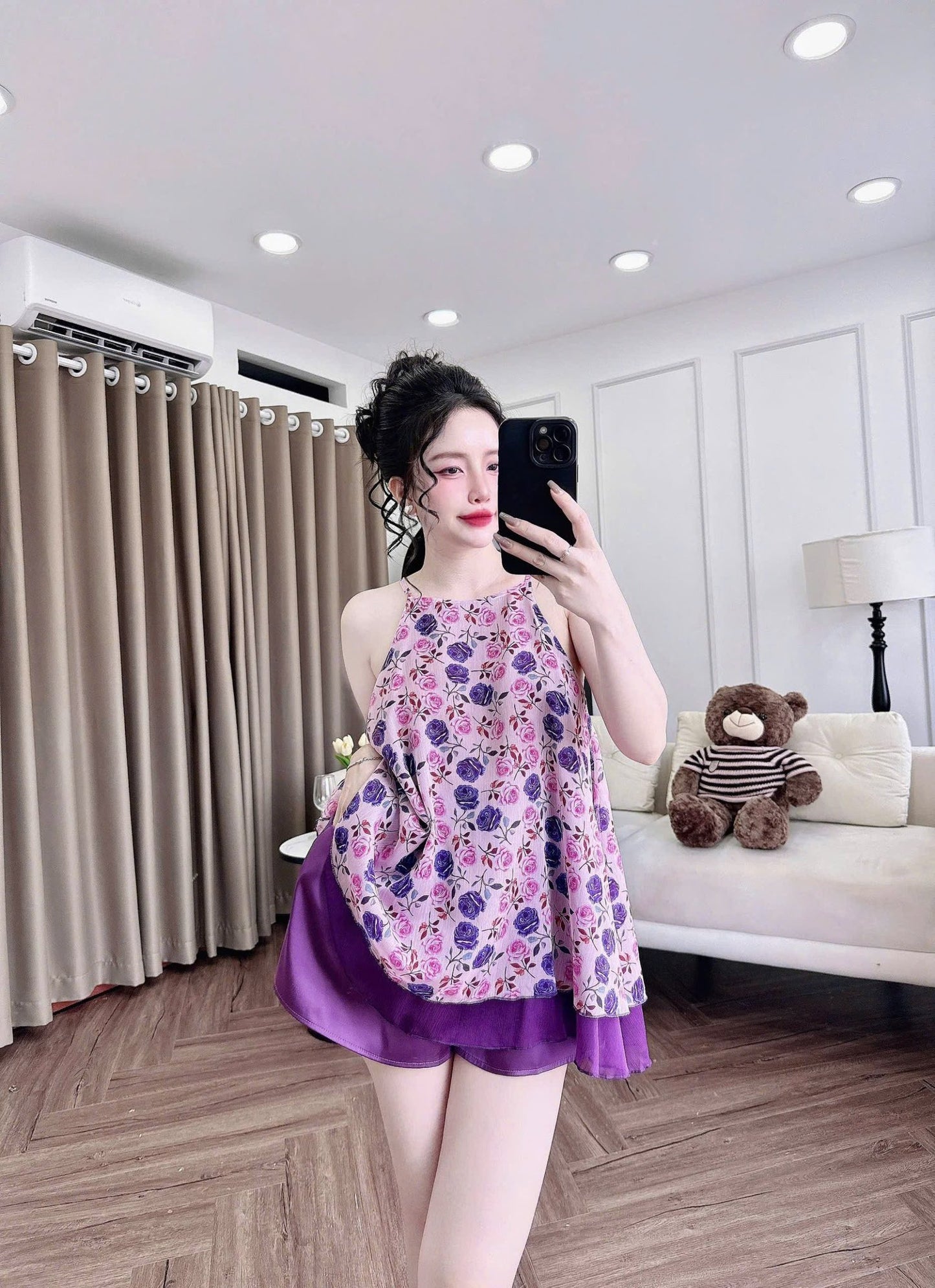 Bộ mặc nhà yếm voan tơ 2 lớp cao cấp