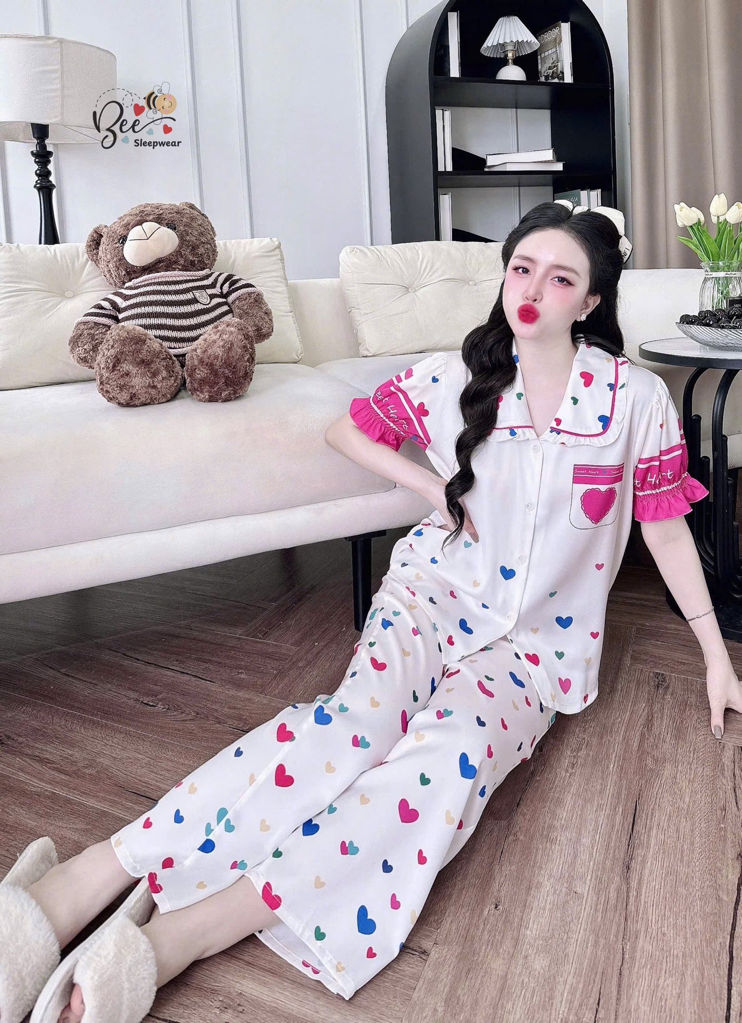 Pijama tay ngắn Bee cổ bèo xinh yêu