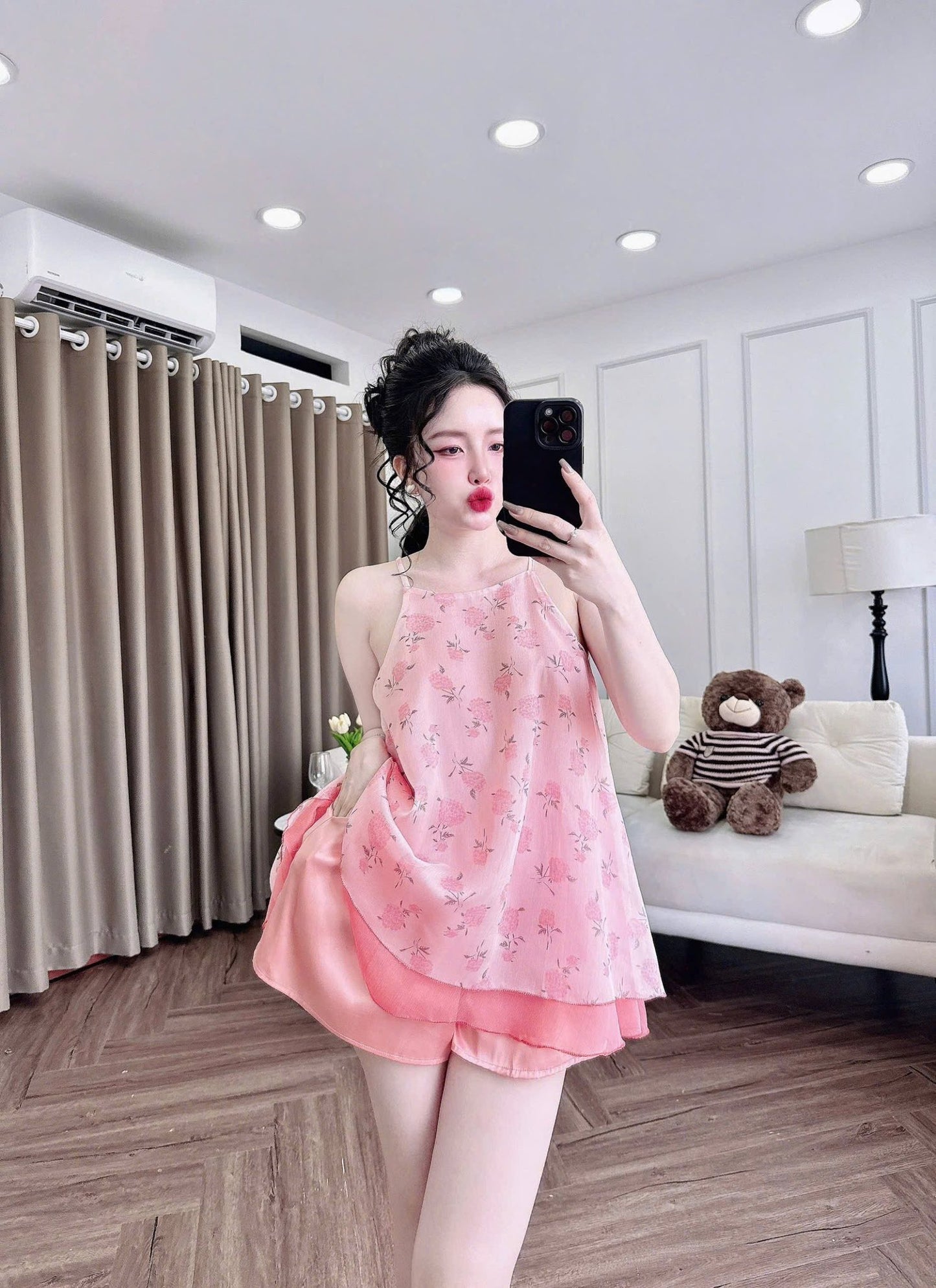 Bộ mặc nhà yếm voan tơ 2 lớp cao cấp