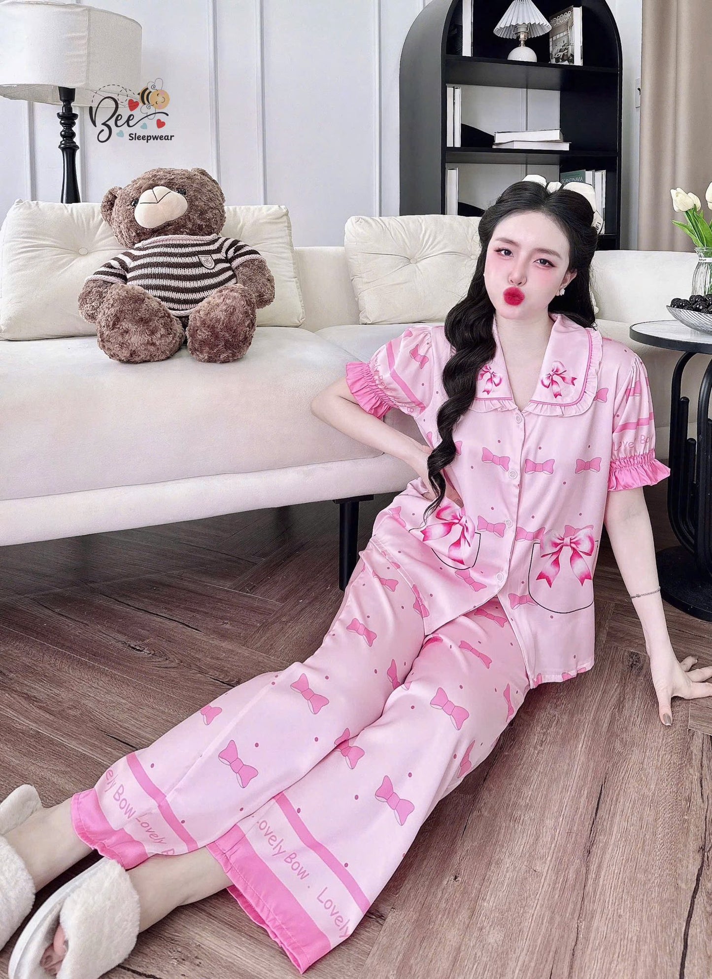 Pijama tay ngắn Bee cổ bèo xinh yêu