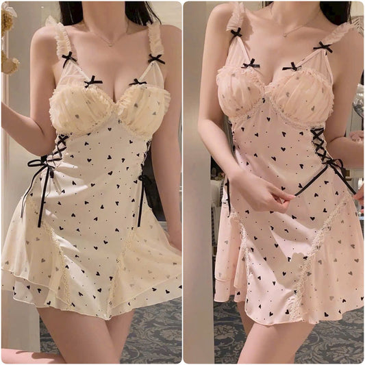 Váy ngủ 2 dây trái tim cúp ngực phối voan