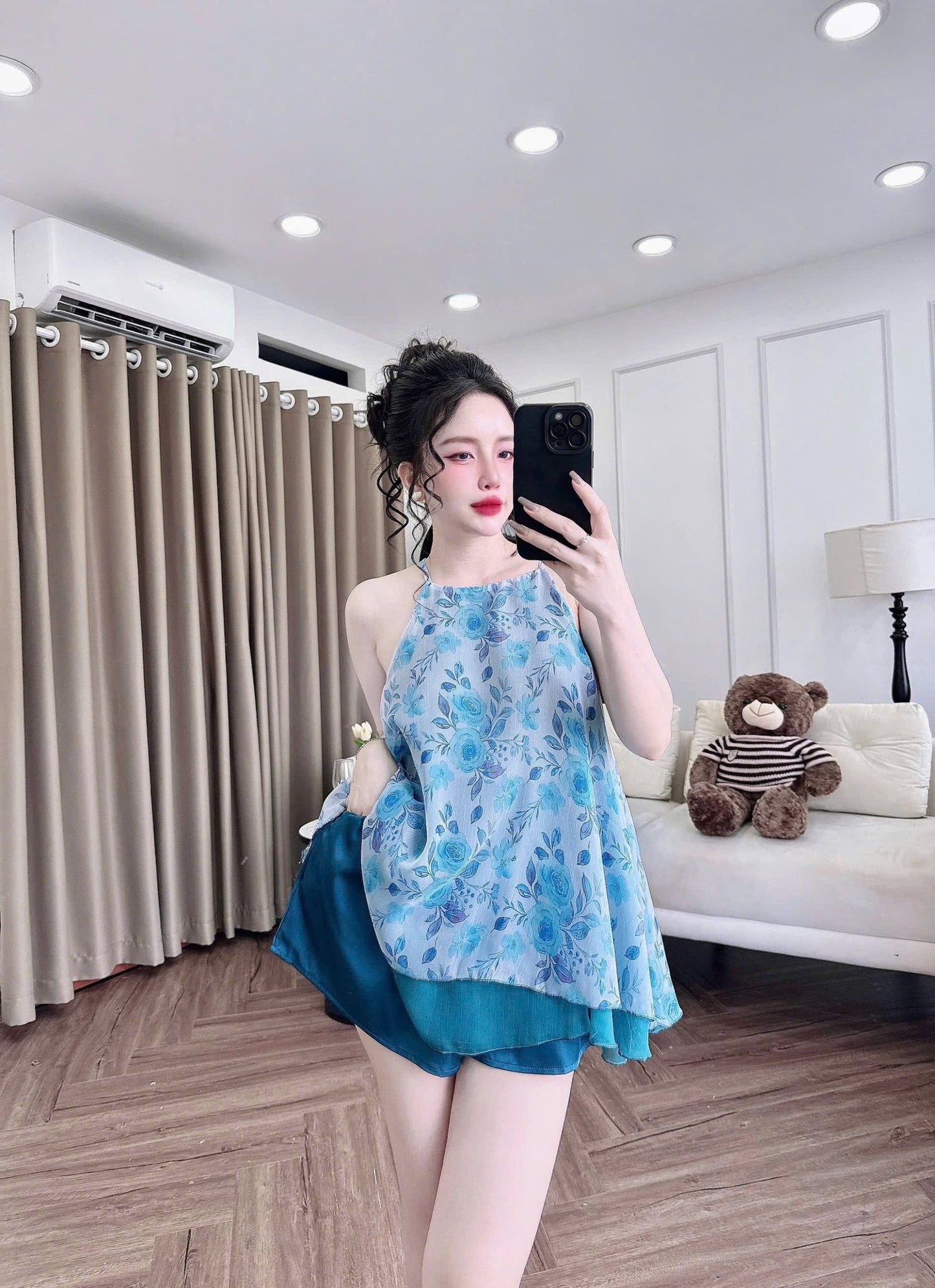 Bộ mặc nhà yếm voan tơ 2 lớp cao cấp