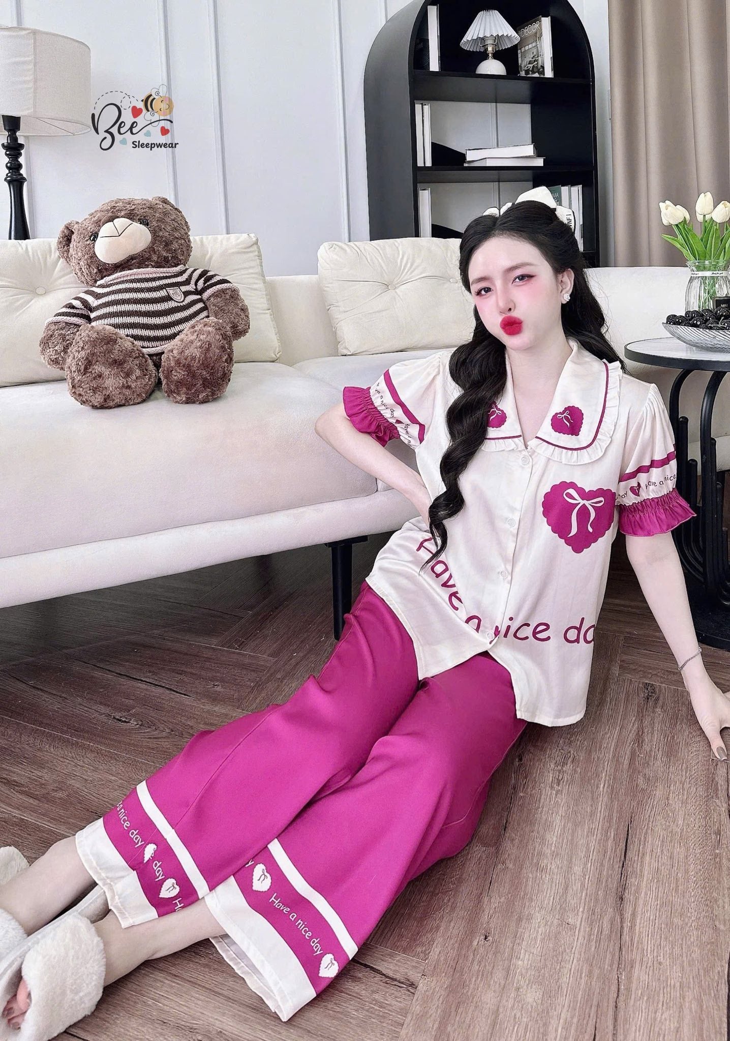 Pijama tay ngắn Bee cổ bèo xinh yêu