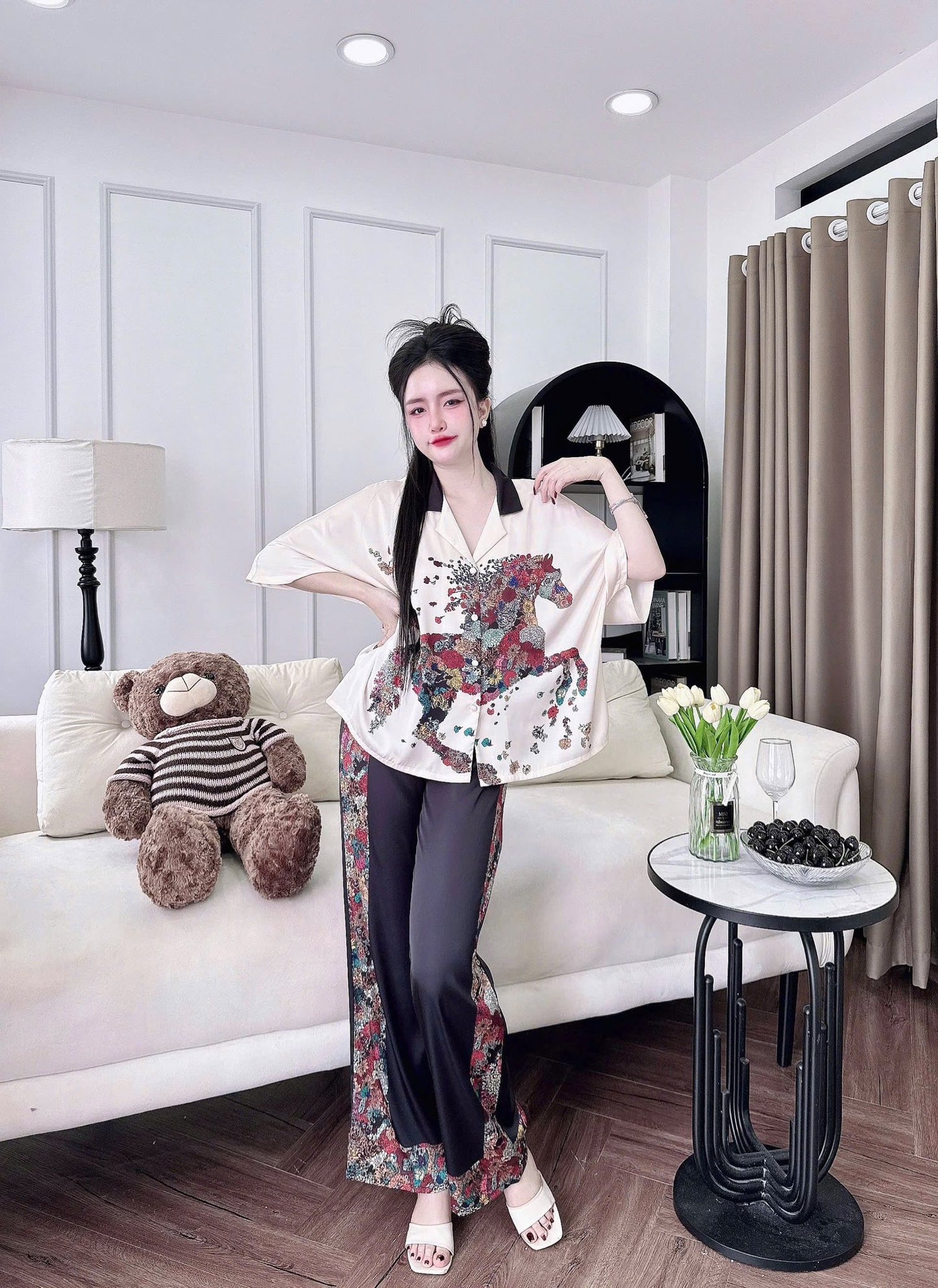 Bộ pijama quần dài áo tay lỡ cánh dơi siêu xinh