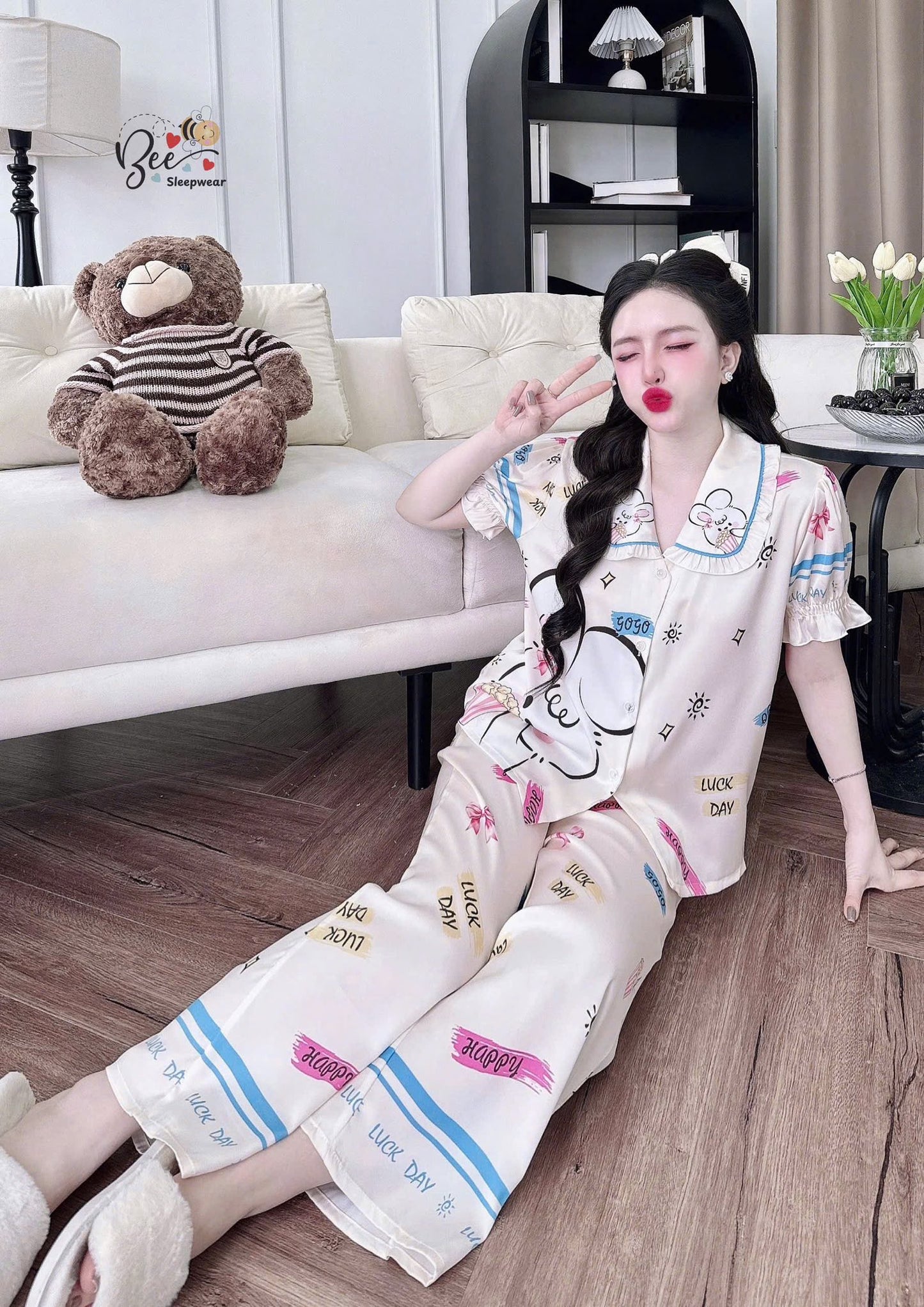 Pijama tay ngắn Bee cổ bèo xinh yêu