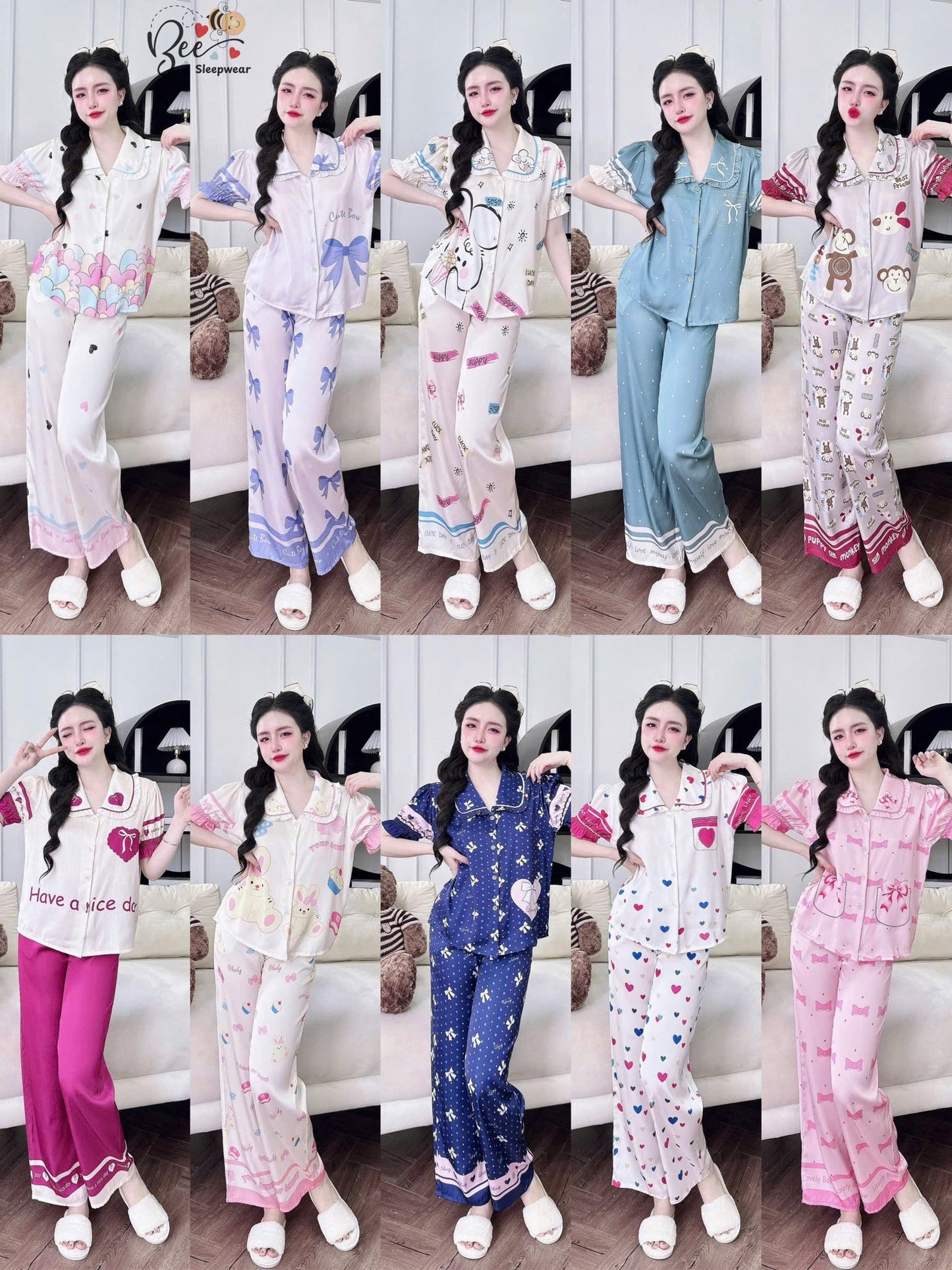 Pijama tay ngắn Bee cổ bèo xinh yêu