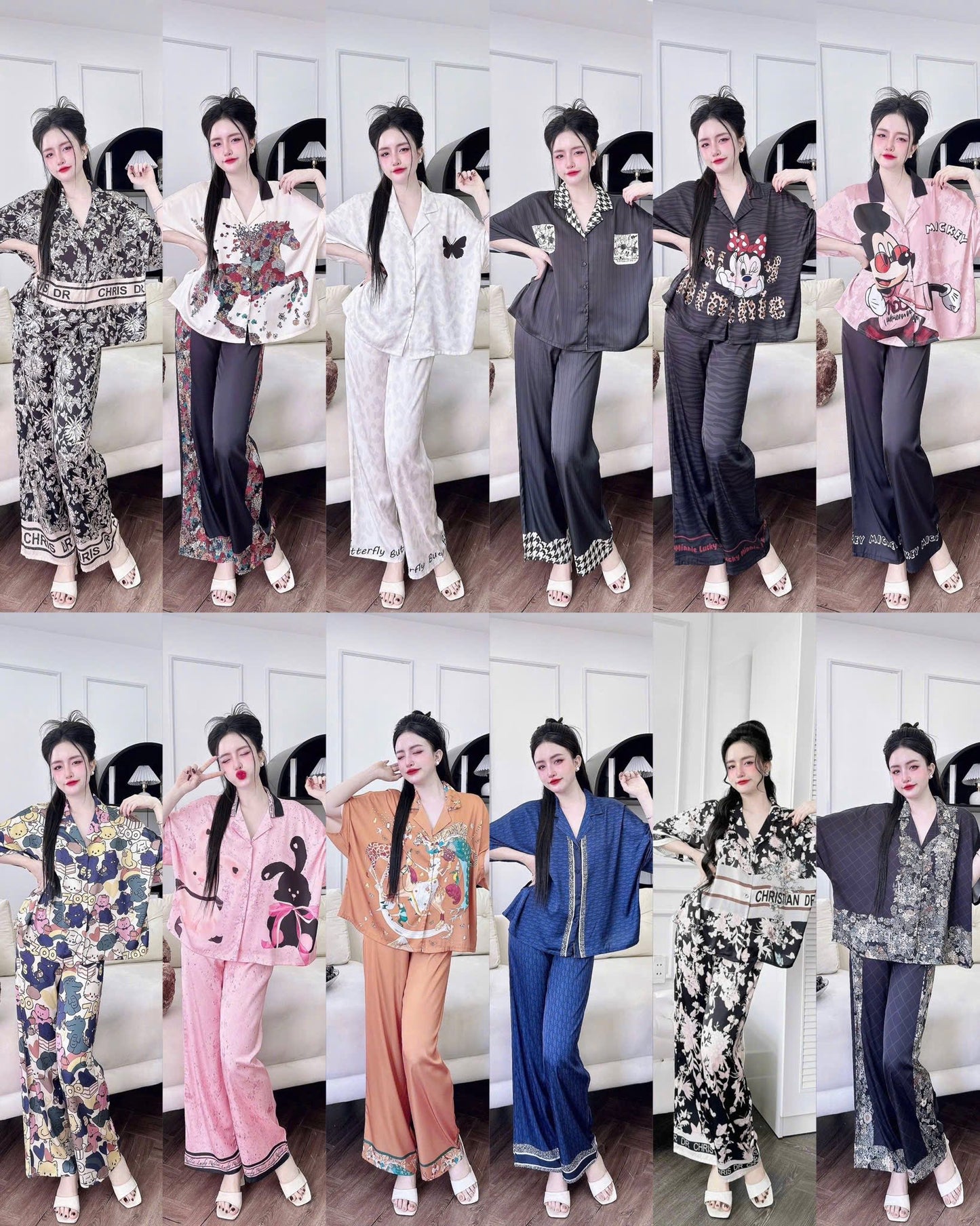 Bộ pijama quần dài áo tay lỡ cánh dơi siêu xinh