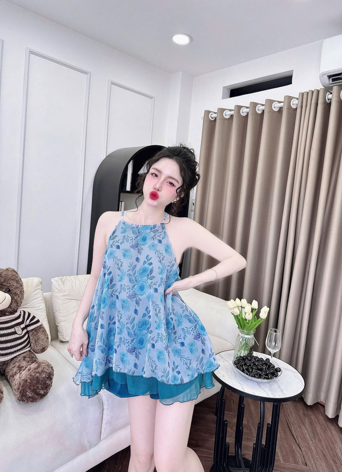 Set Yếm Voan Tơ 2 Lớp Quần Lụa Latin Cao Cấp