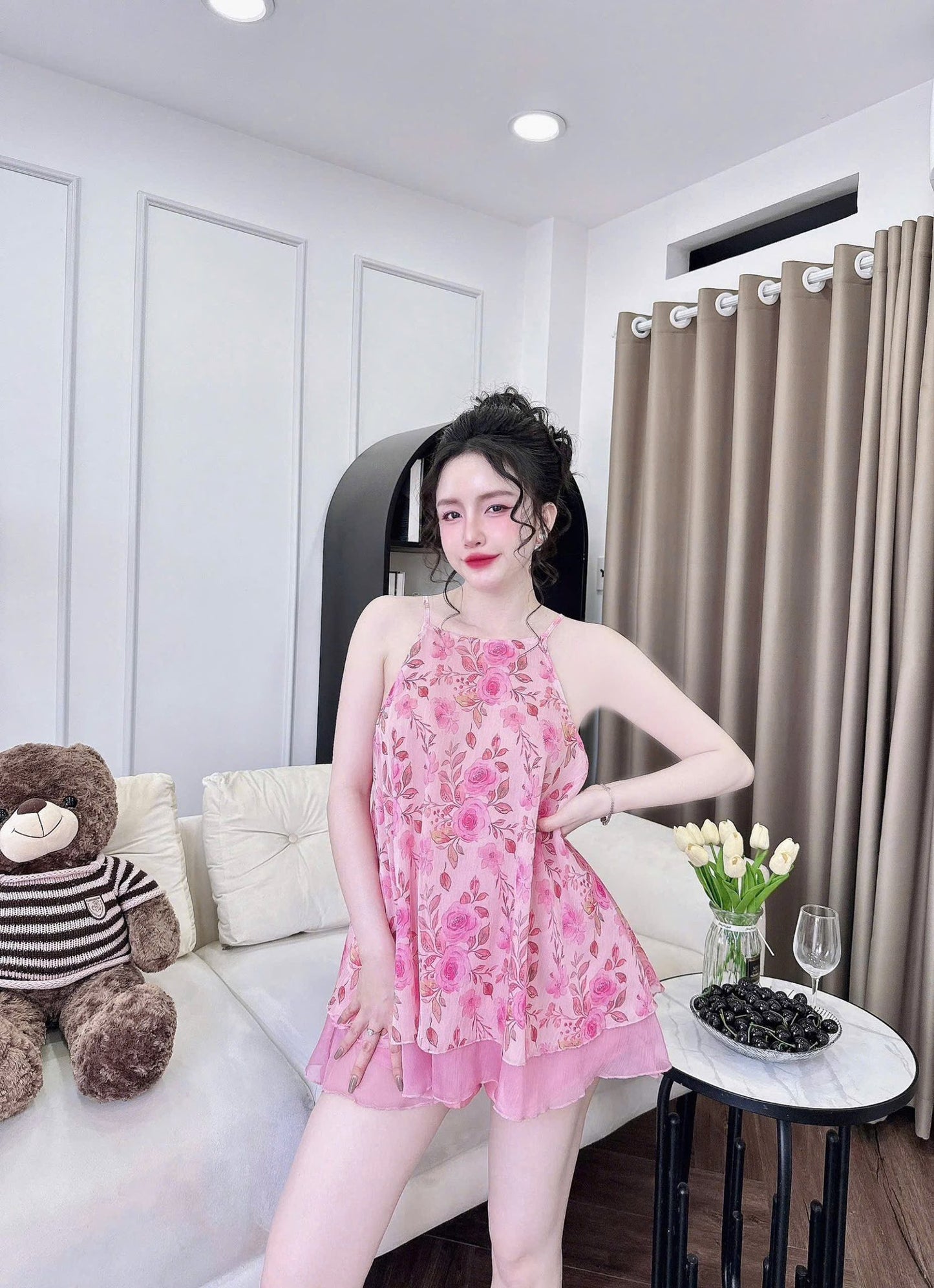 Set Yếm Voan Tơ 2 Lớp Quần Lụa Latin Cao Cấp