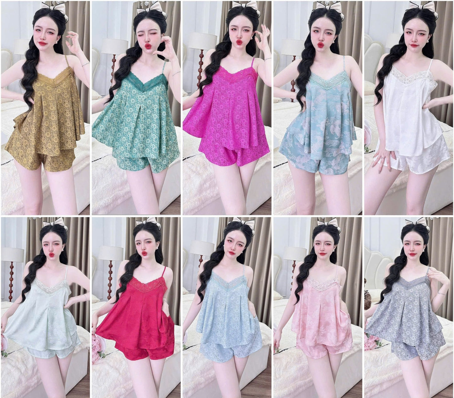 Đồ Ngủ Sexy 2 Dây Gấm Ánh Kim Quyến Rũ