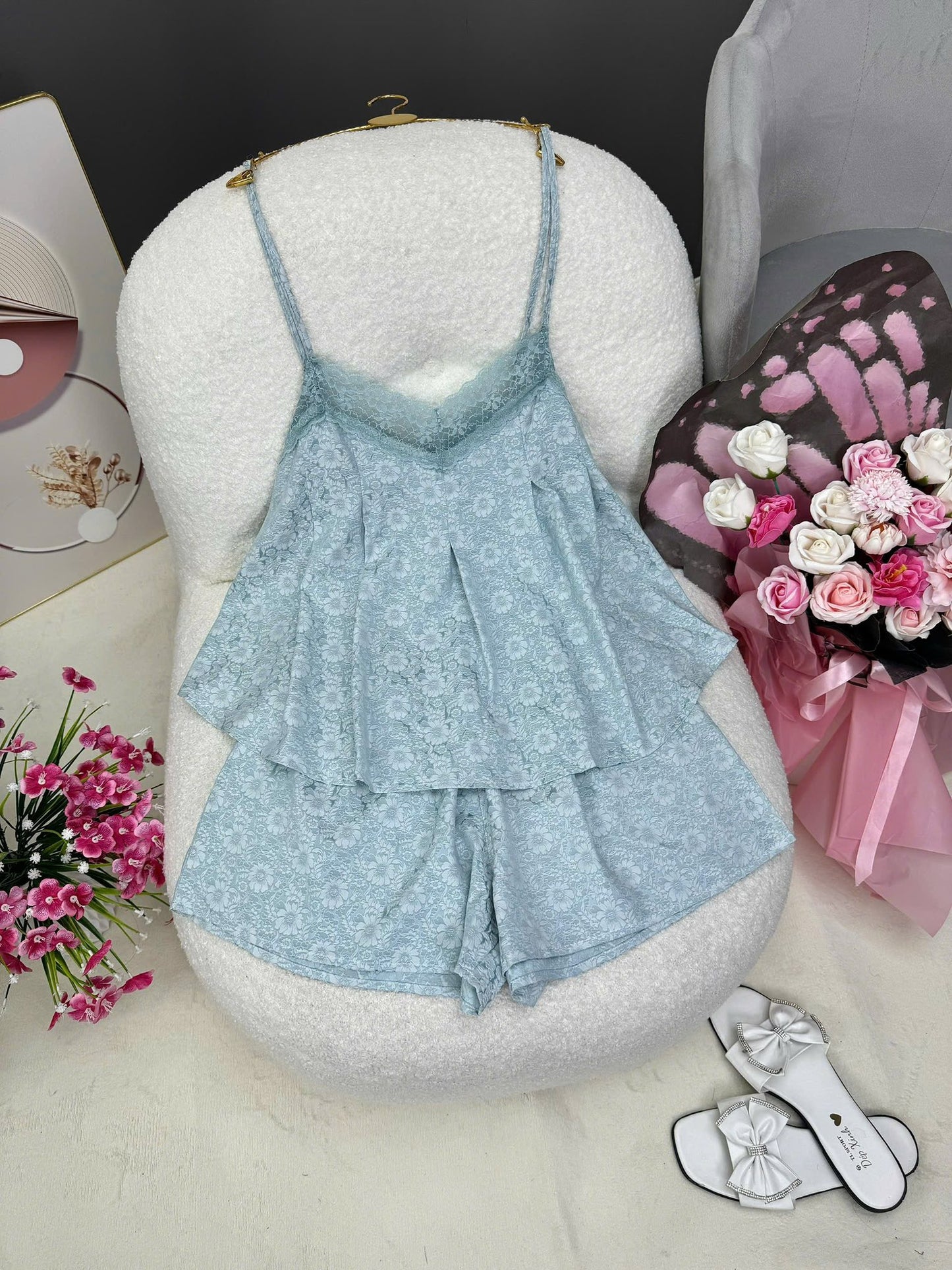 Đồ Ngủ Sexy 2 Dây Gấm Ánh Kim Quyến Rũ