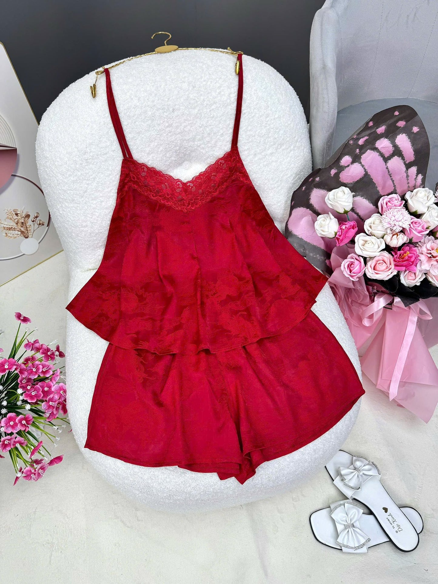 Đồ Ngủ Sexy 2 Dây Gấm Ánh Kim Quyến Rũ