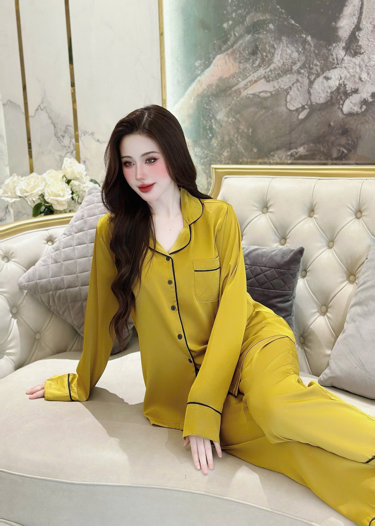 Bộ Tay Dài Trơn Lụa Lạnh Hàn Cao Cấp