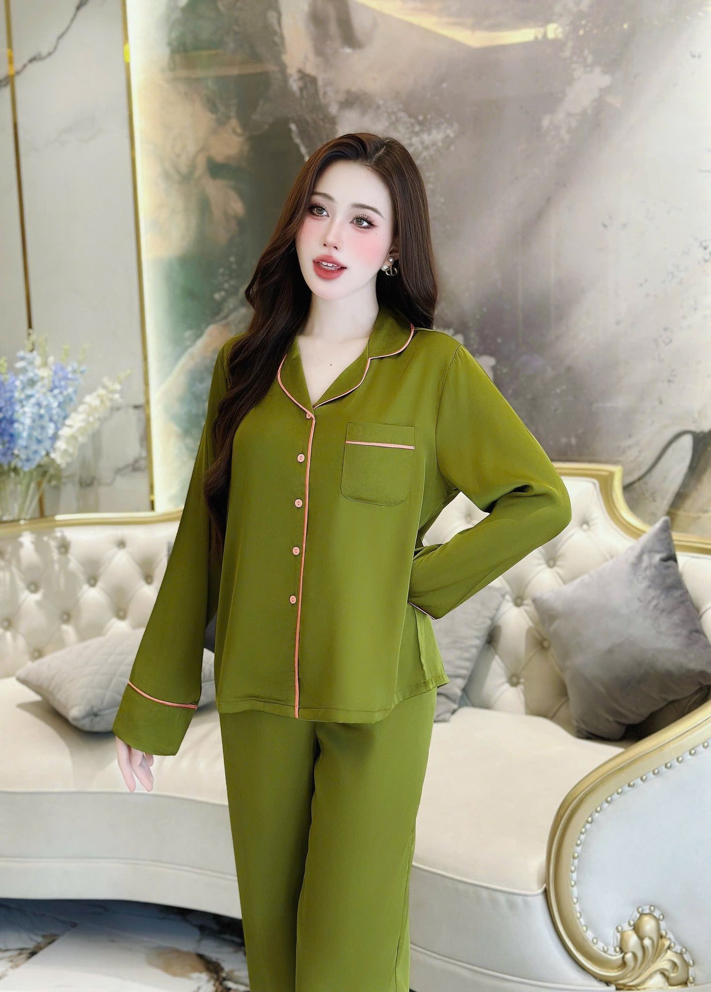 Bộ Tay Dài Trơn Lụa Lạnh Hàn Cao Cấp