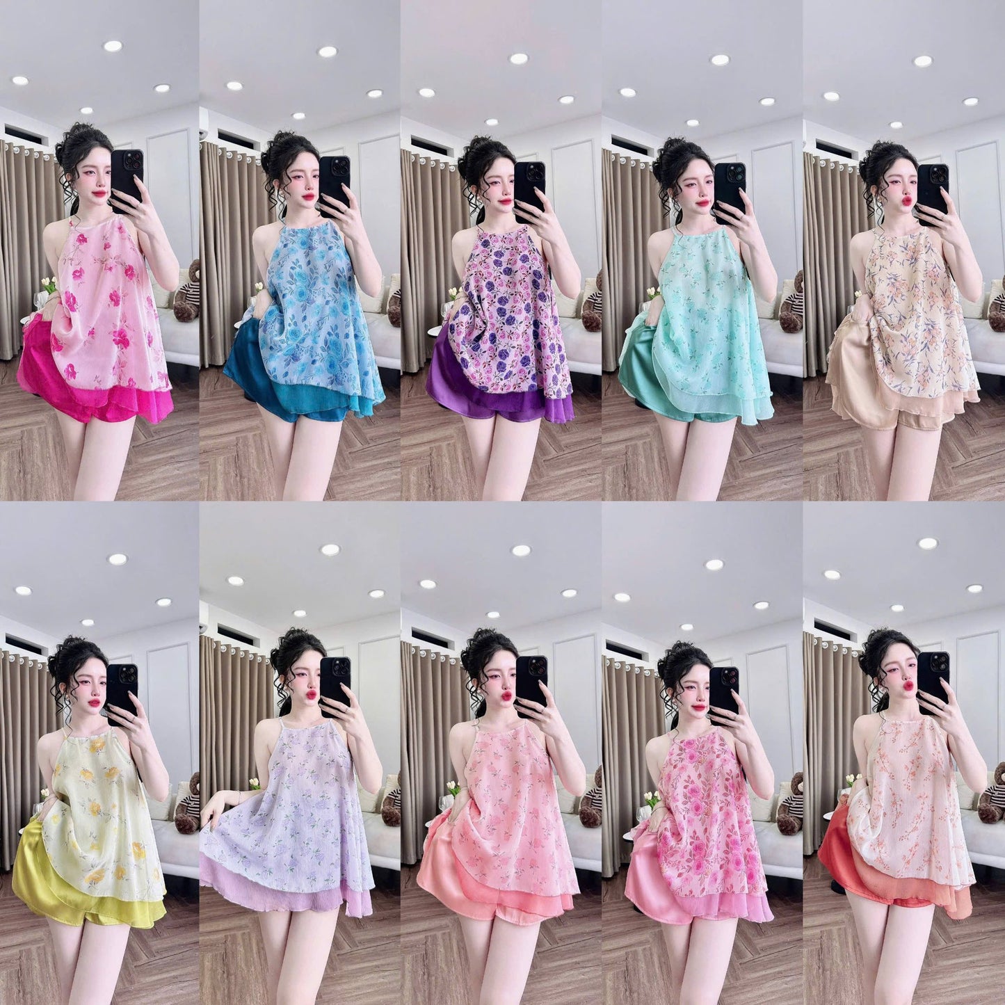 Set Yếm Voan Tơ 2 Lớp Quần Lụa Latin Cao Cấp