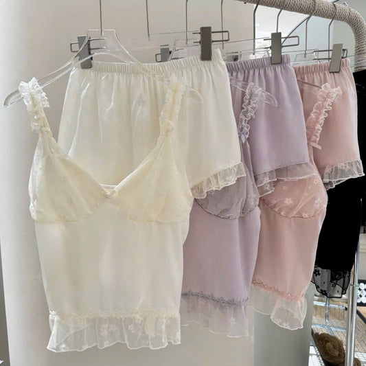 Đồ Ngủ 2 Dây Quần Đùi Phối Ren