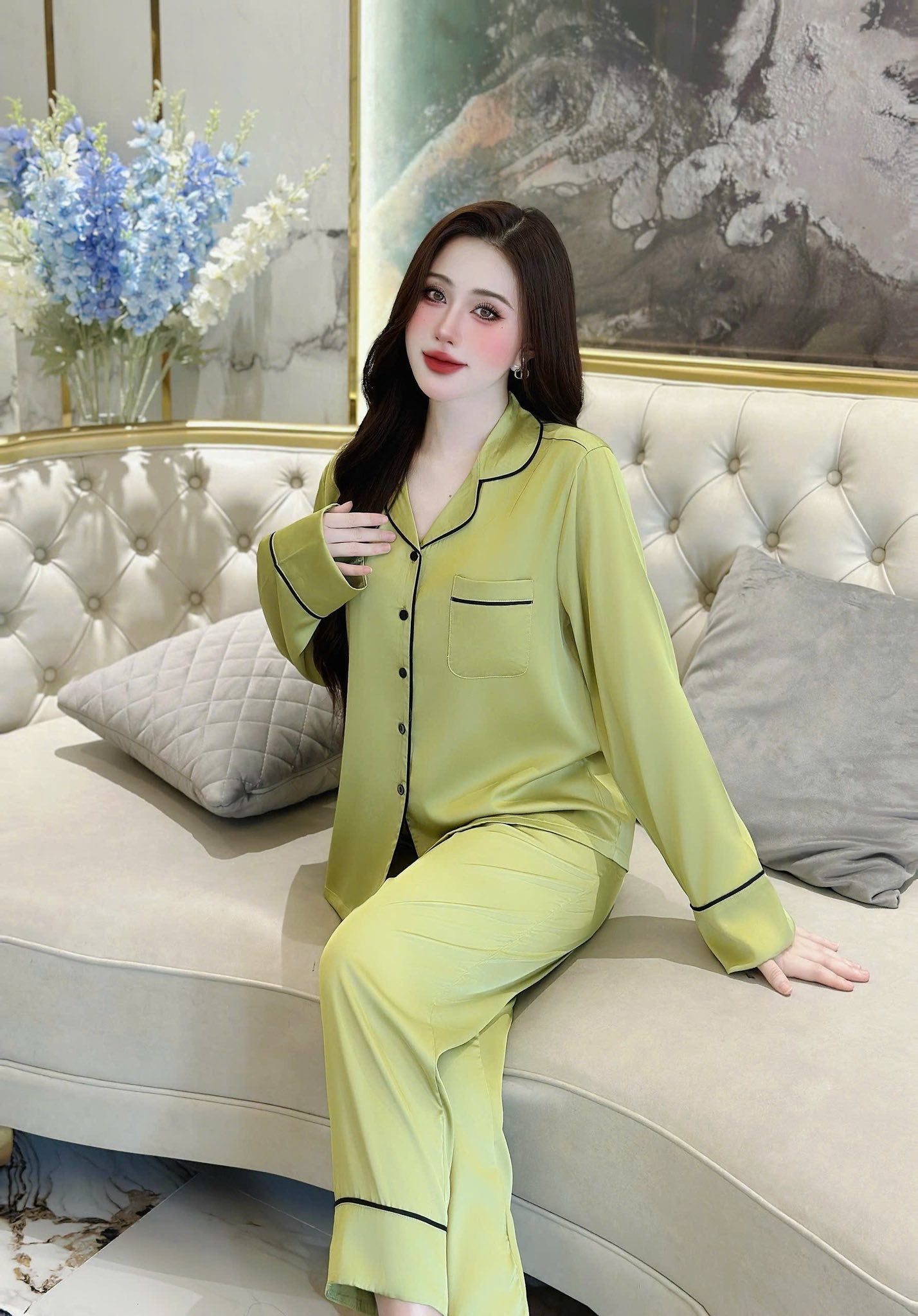 Bộ Tay Dài Trơn Lụa Lạnh Hàn Cao Cấp