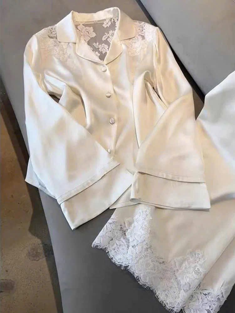 Pijama Trắng Lụa Phối Ren Sang Chảnh