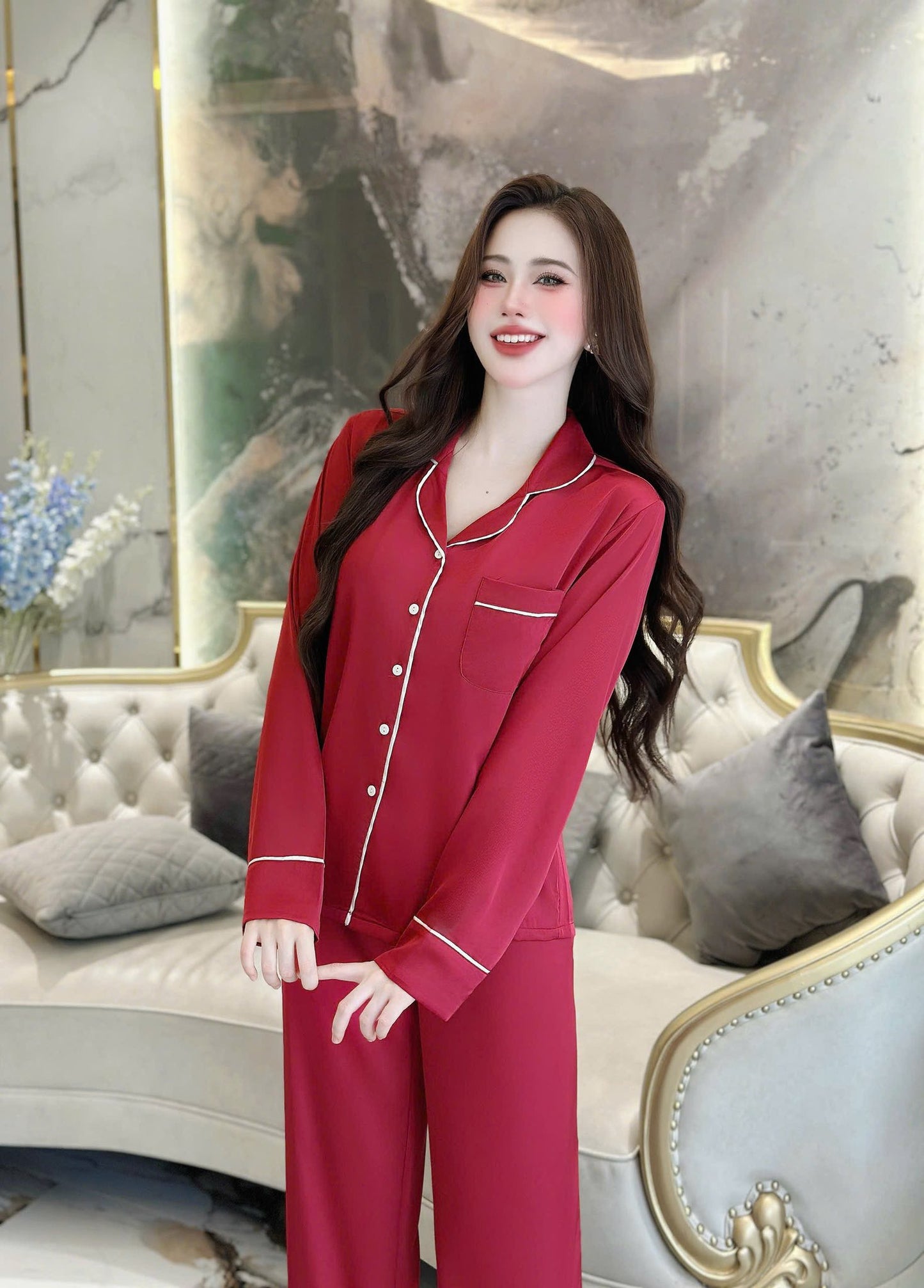 Bộ Tay Dài Trơn Lụa Lạnh Hàn Cao Cấp