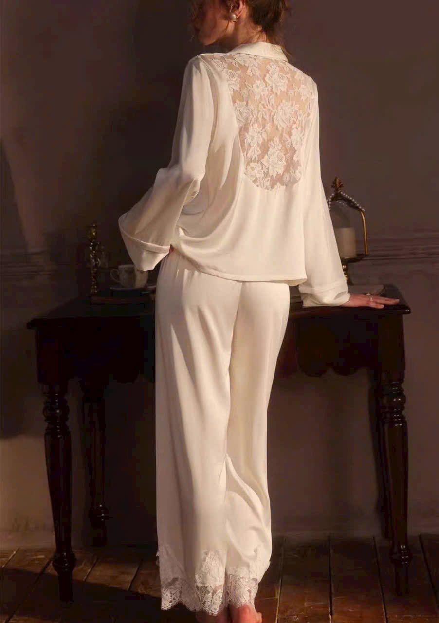 Pijama Trắng Lụa Phối Ren Sang Chảnh