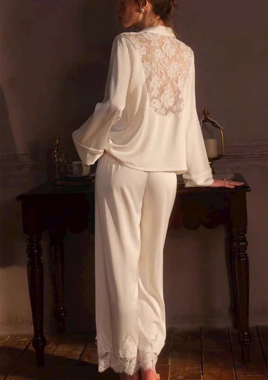 Pijama Trắng Lụa Phối Ren Sang Chảnh