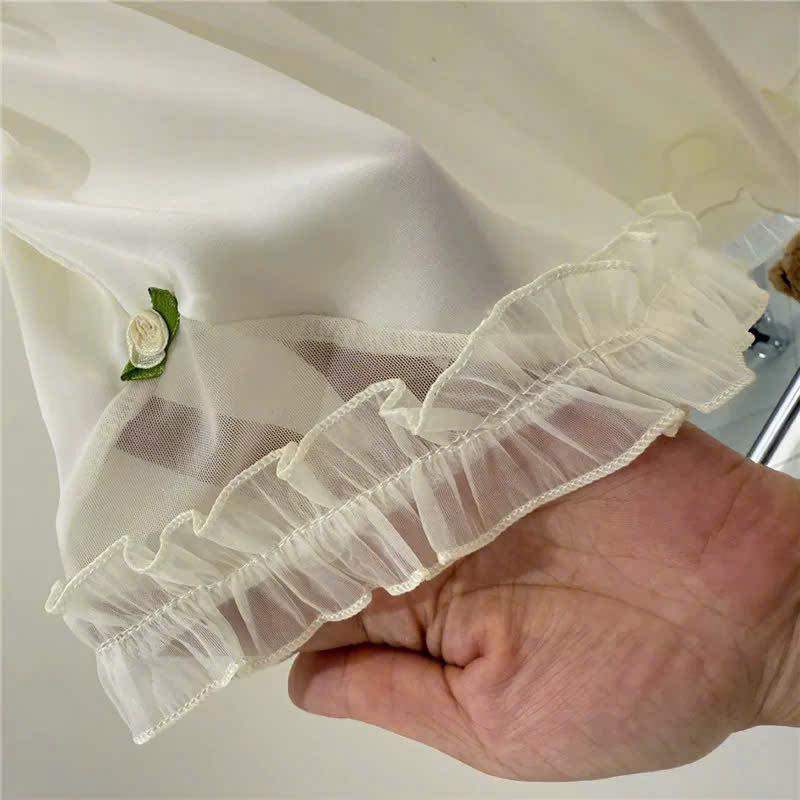 Set Đồ Ngủ 2 Dây Đùi Voan Trắng