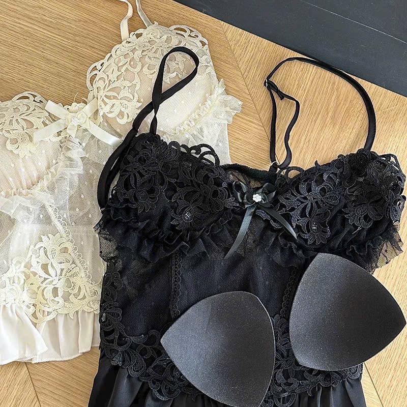 Đồ Ngủ 2 Dây Quần Đùi Sexy Phối Voan