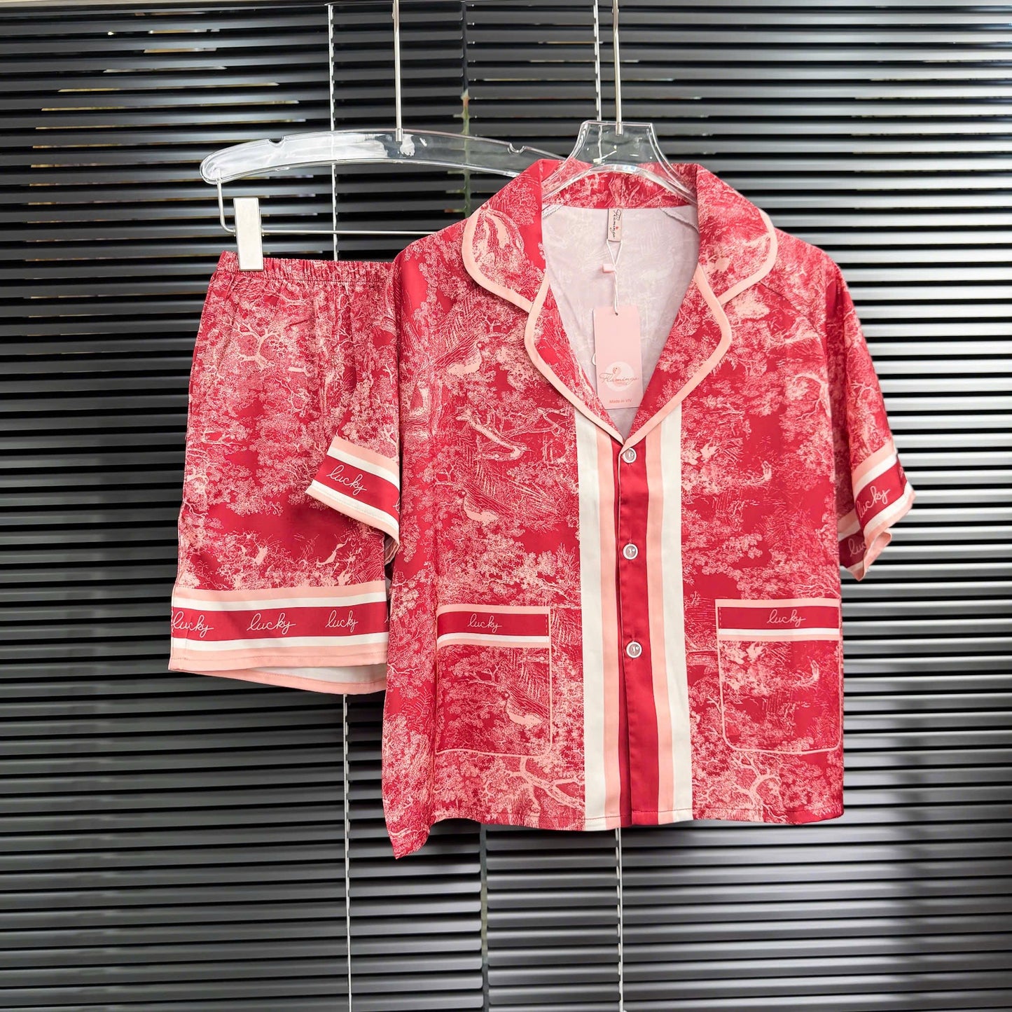 Pijama Đùi Raglan Lụa Latin Flamingo