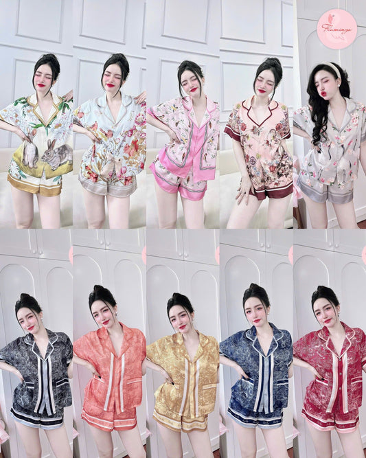 Pijama Đùi Raglan Lụa Latin Flamingo