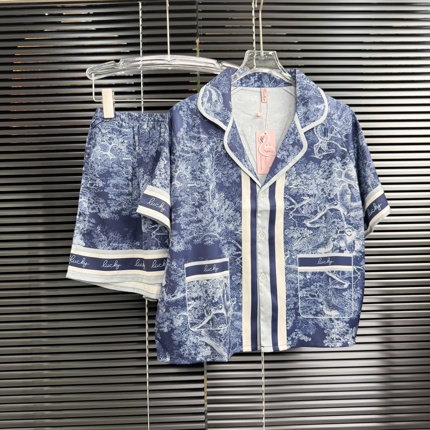 Pijama Đùi Raglan Lụa Latin Flamingo