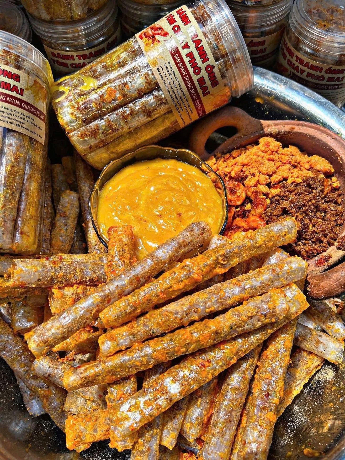 Bánh tráng ống tôm cháy phô mai