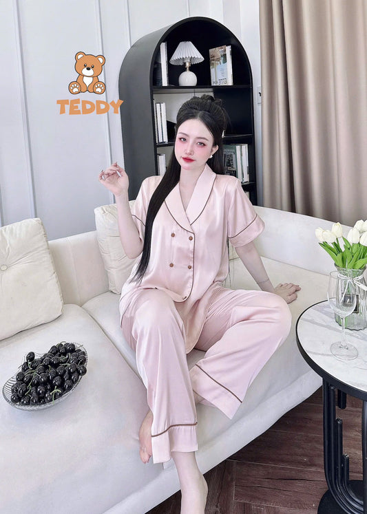 Pijama tay ngắn quần dài Teddy trơn cao cấp