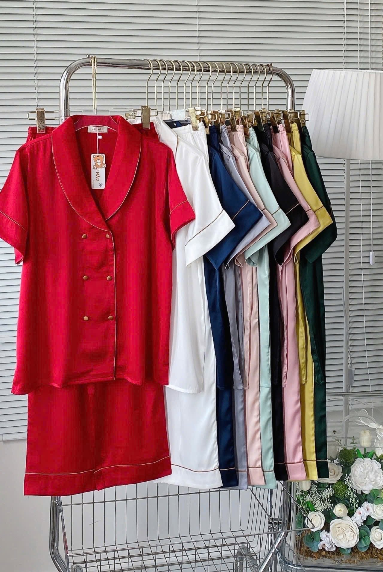 Pijama tay ngắn quần dài Teddy trơn cao cấp