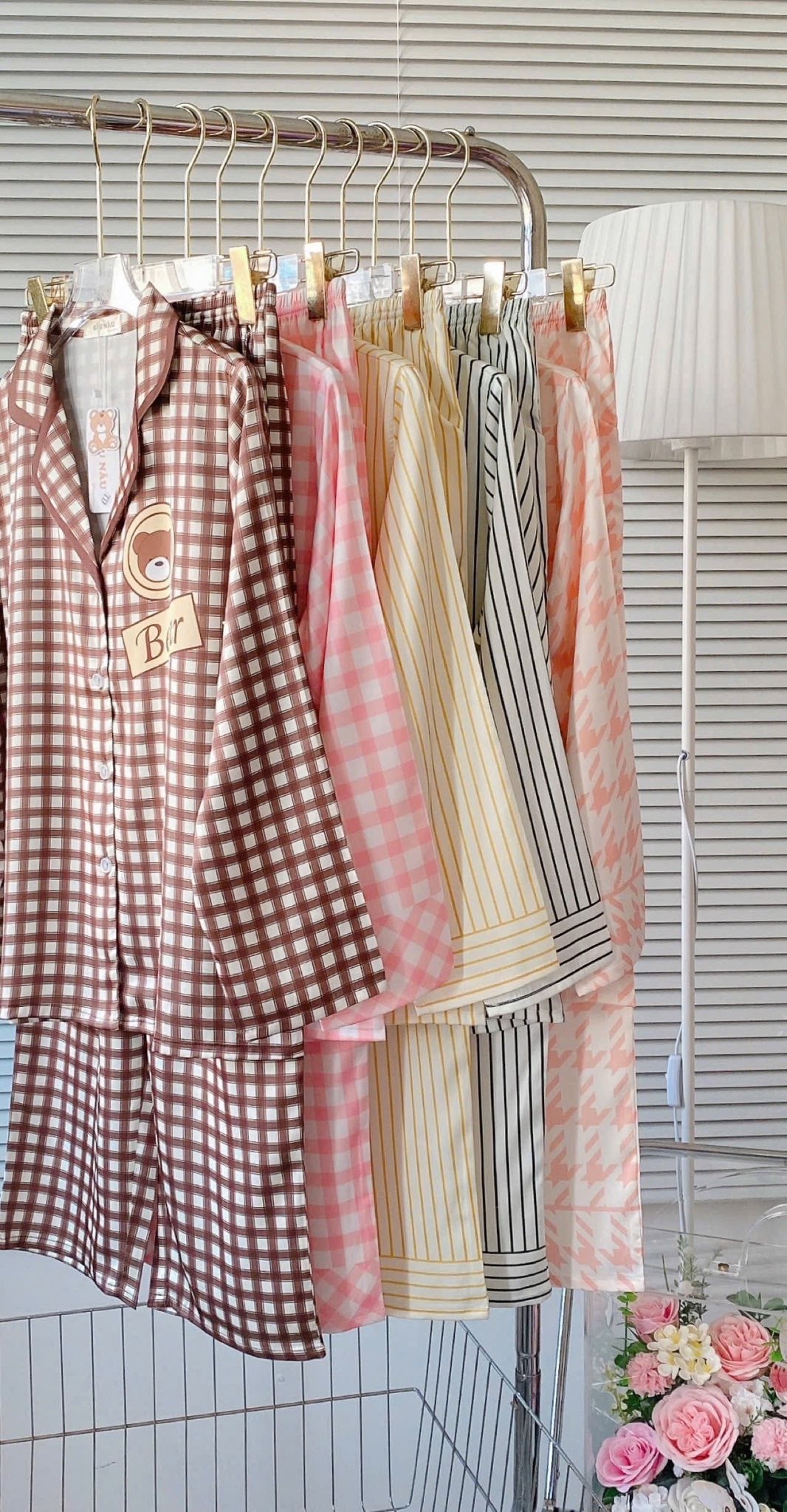 Pijama dài Teddy truyền thống caro, kẻ sọc hoạt hình