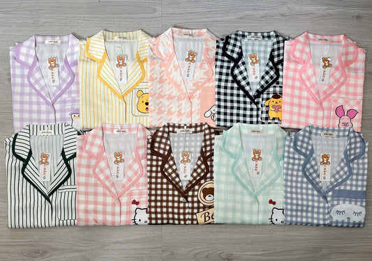 Pijama dài Teddy truyền thống caro, kẻ sọc hoạt hình