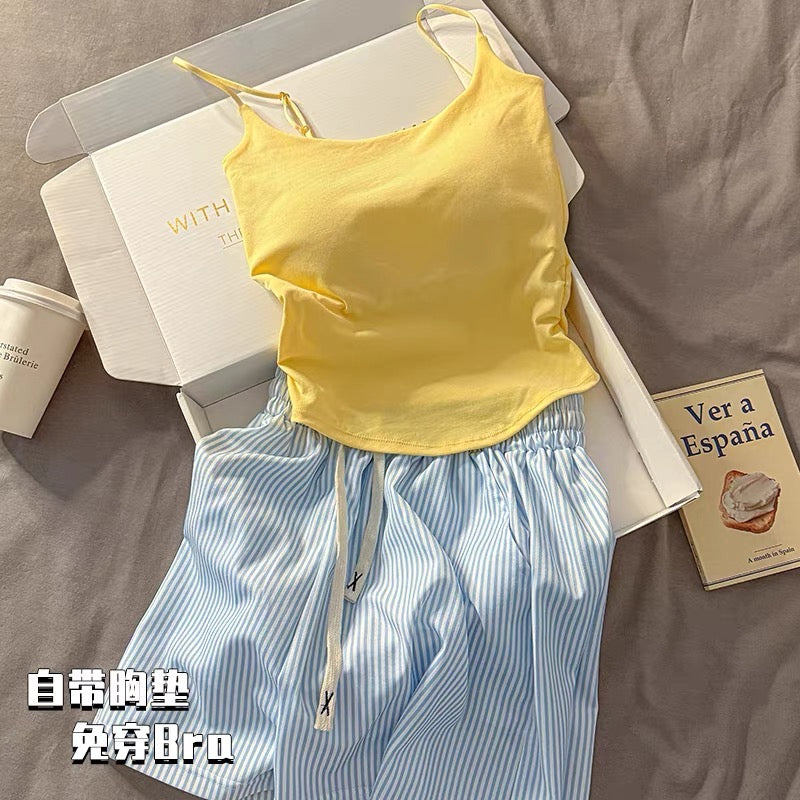 Set 2 dây trơn mút lót và quần đùi sọc dây rút